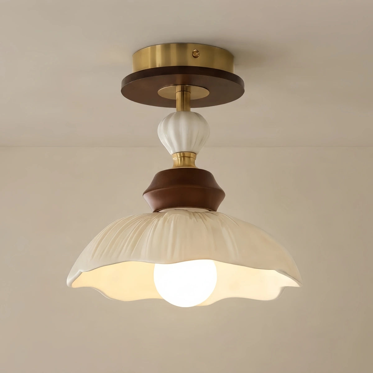 Vivara Modern Ceiling Light — Metal Ceramics Wood with Walnut Gold for Indoor