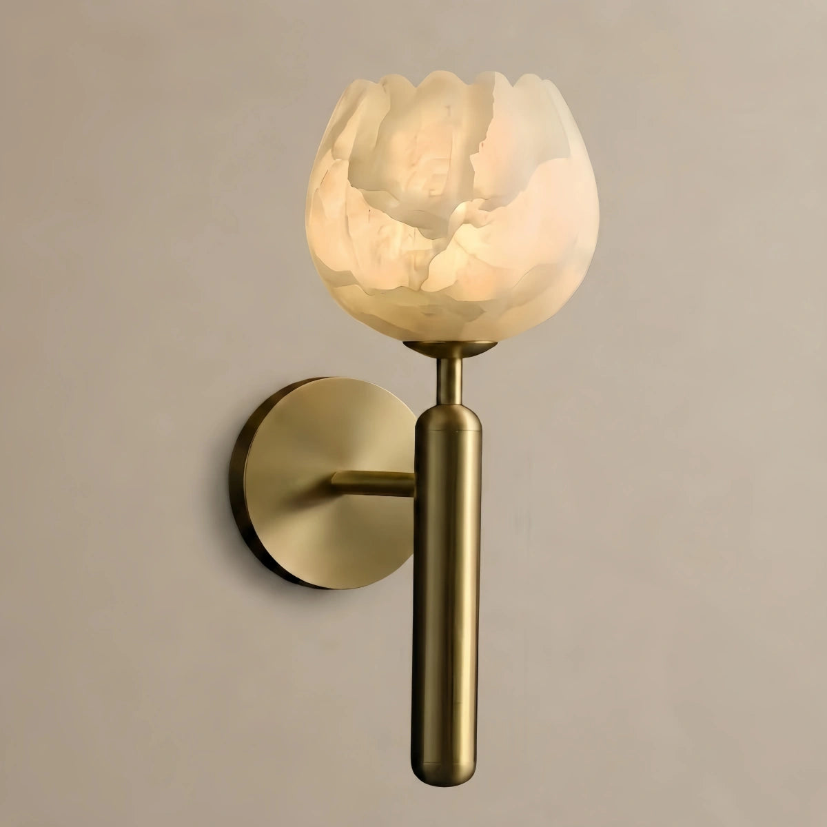 Alba Modern Wall Lamp -- Brass & Alabaster Flowers for Bedroom