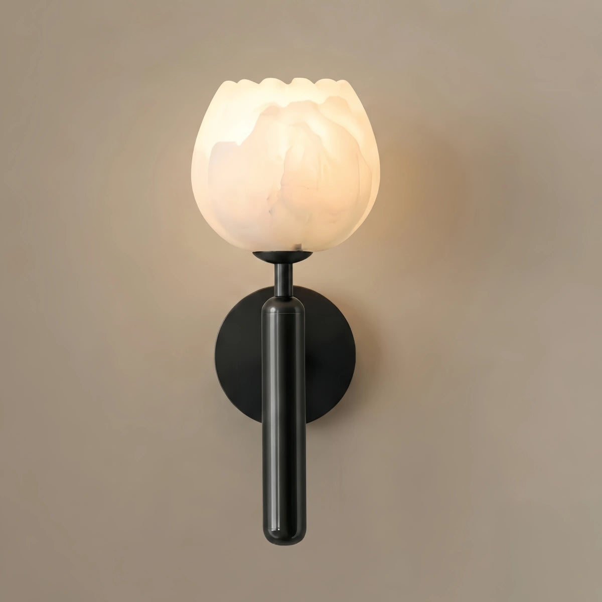 Alba Modern Wall Lamp -- Brass & Alabaster Flowers for Bedroom