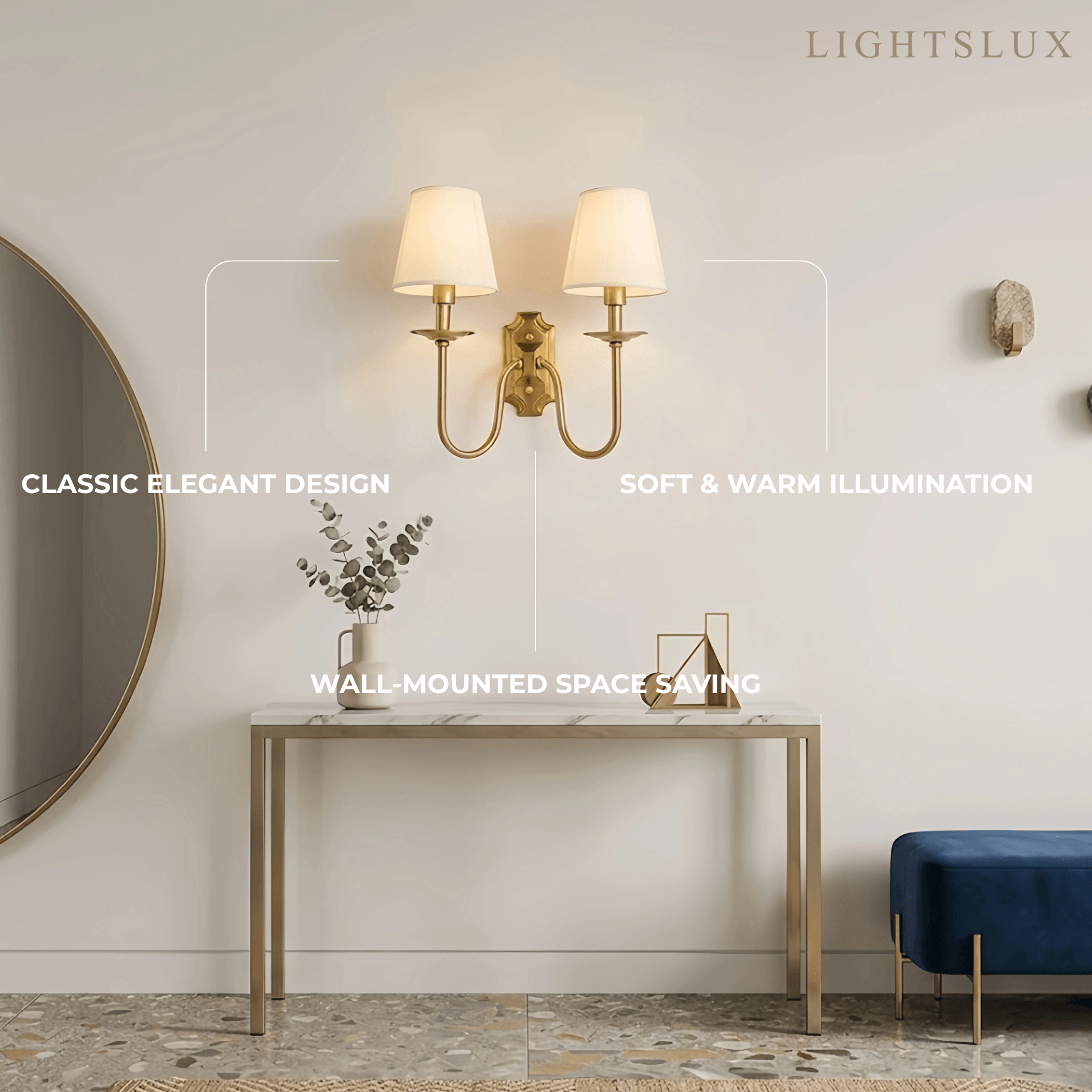 Excelis Lunara Classic Brass Wall Lamp