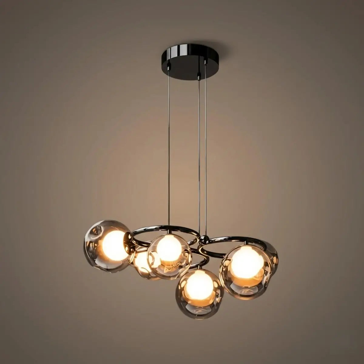 Modern Pendant Light — Iron & Glass Black Smoke Grey