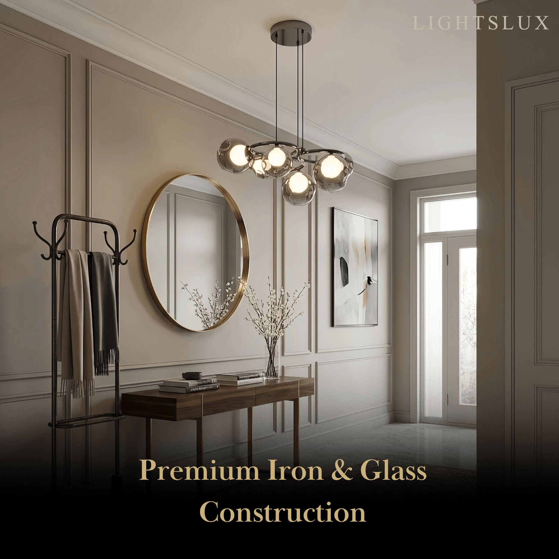 Modern Pendant Light — Iron & Glass Black Smoke Grey