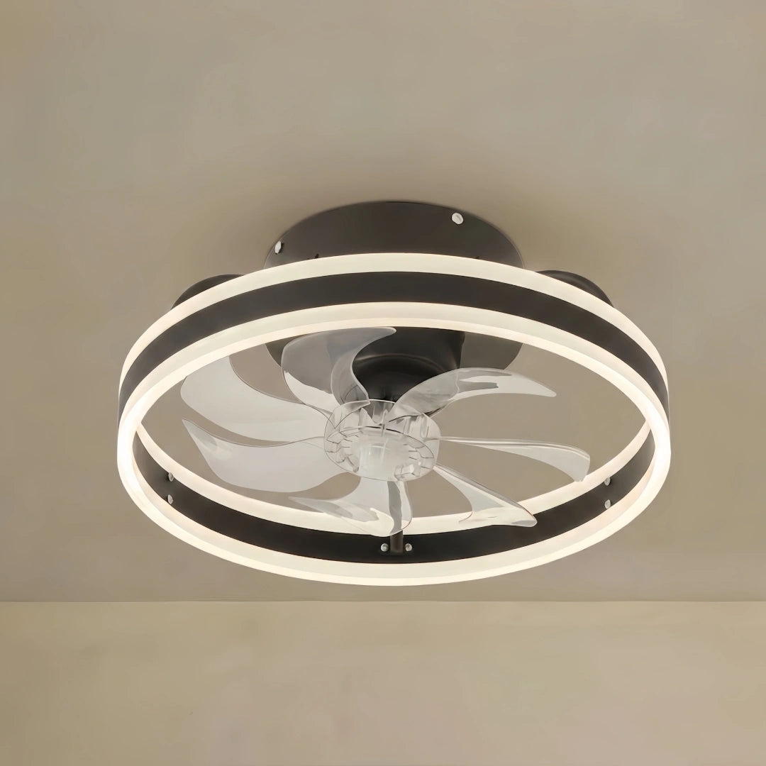 Vivara Modern Semi-Flush Ceiling Fan with Light -- Silent Black & White Iron ABS