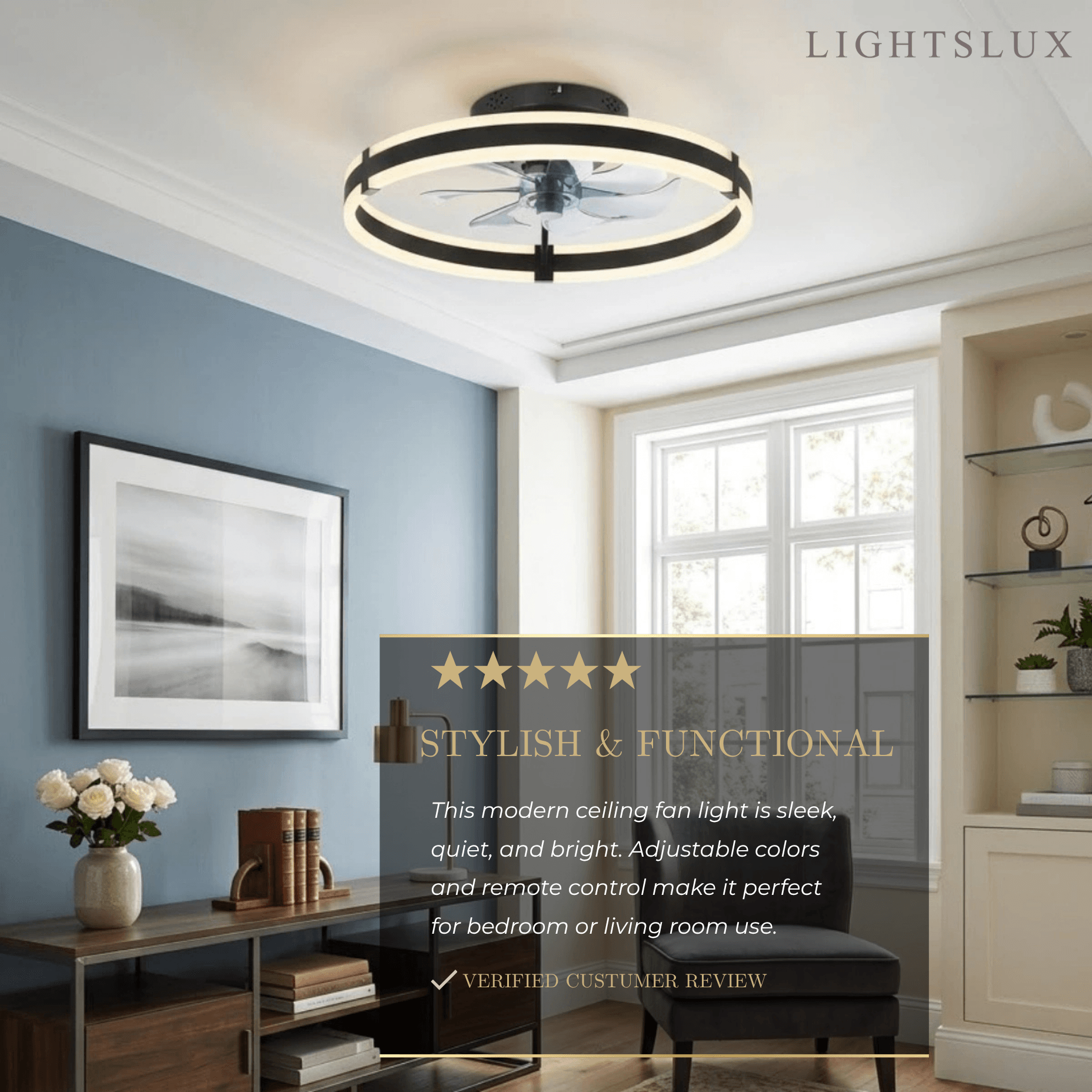 Vivara Modern Semi-Flush Ceiling Fan with Light