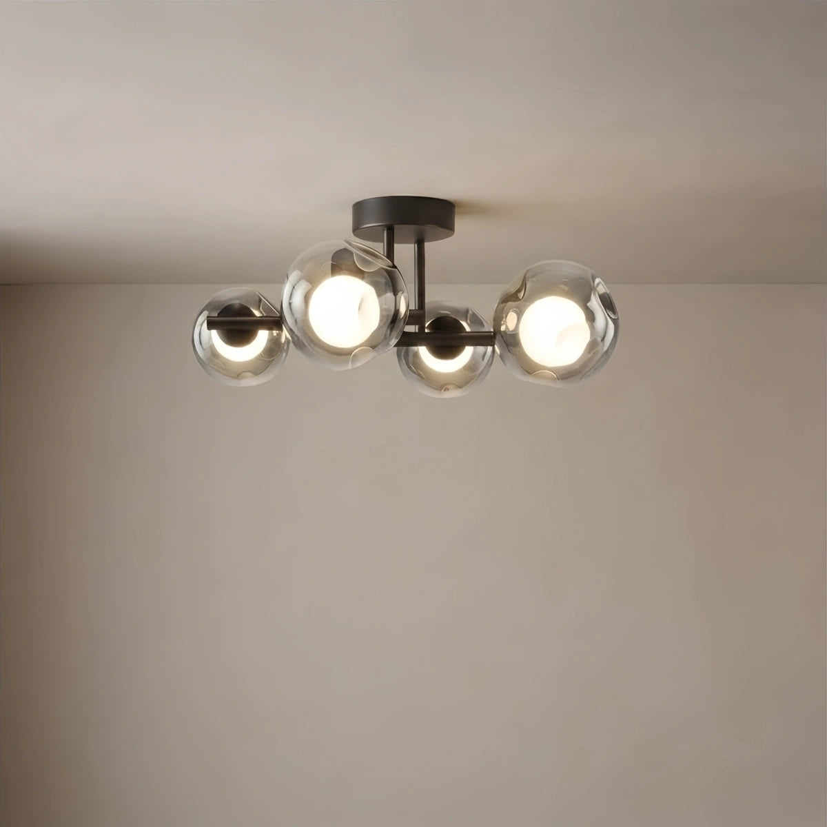 Vetro Modern Semi-Flush Mount Ceiling Light — Steel & Glass Smoke Grey for Living Room