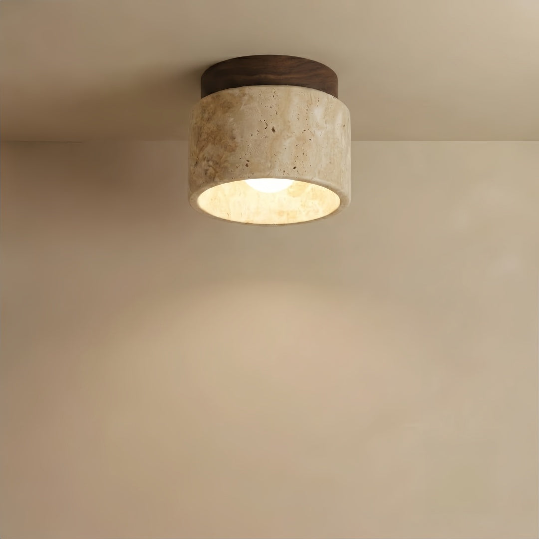 Ceiling Light — Travertine & Wood for Hallway