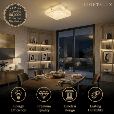 Minimalist Flush Mount Ceiling Light — Brass & Marble White