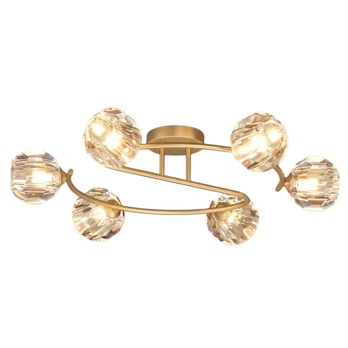 Modern Luxury Semi-Flush Mount Ceiling Light — Brass & Crystal Gold