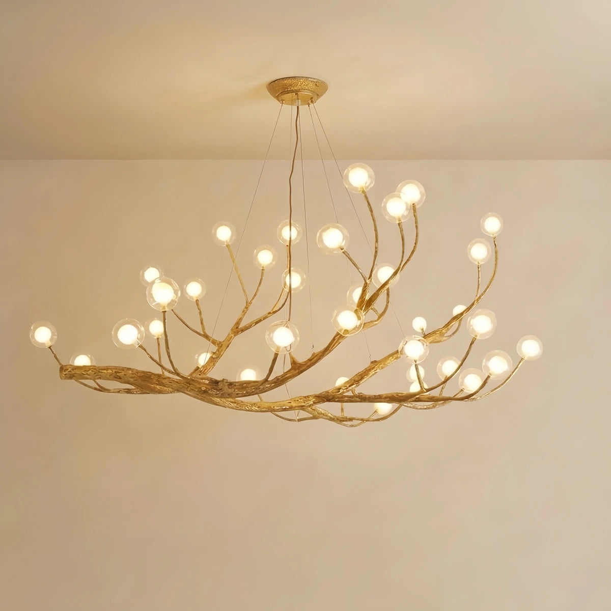 Chandelier -- Wood-Look Resin & Glass for Living Room Dining Room