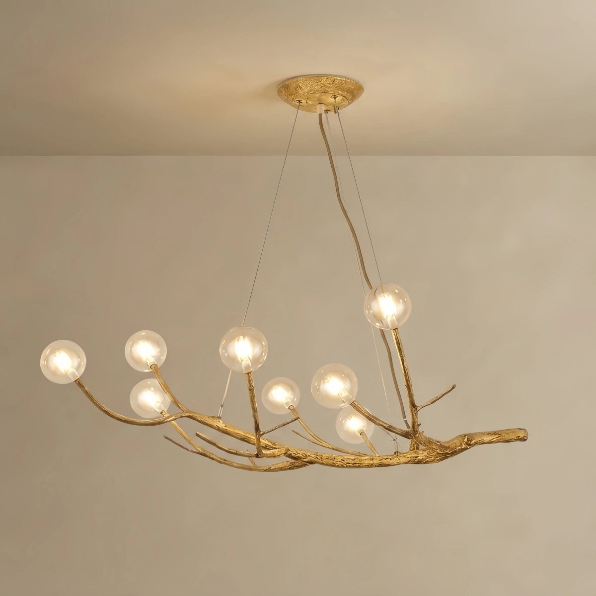Chandelier -- Wood-Look Resin & Glass for Living Room