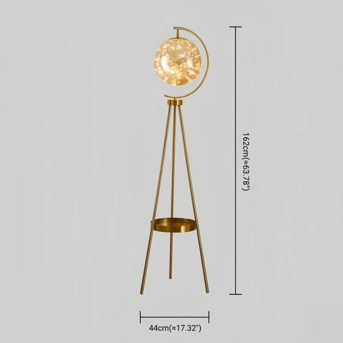 Modern Glass Ball Tripod Floor Lamp with Tray -- Gold or Black