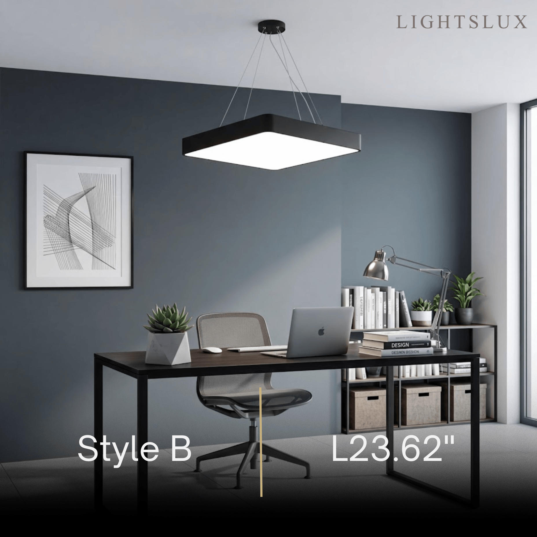 Modern Square Pendant Light -- Black Iron Acrylic