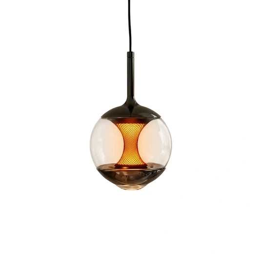 Modern Linear Pendant Light -- Black Metal & Glass Globe