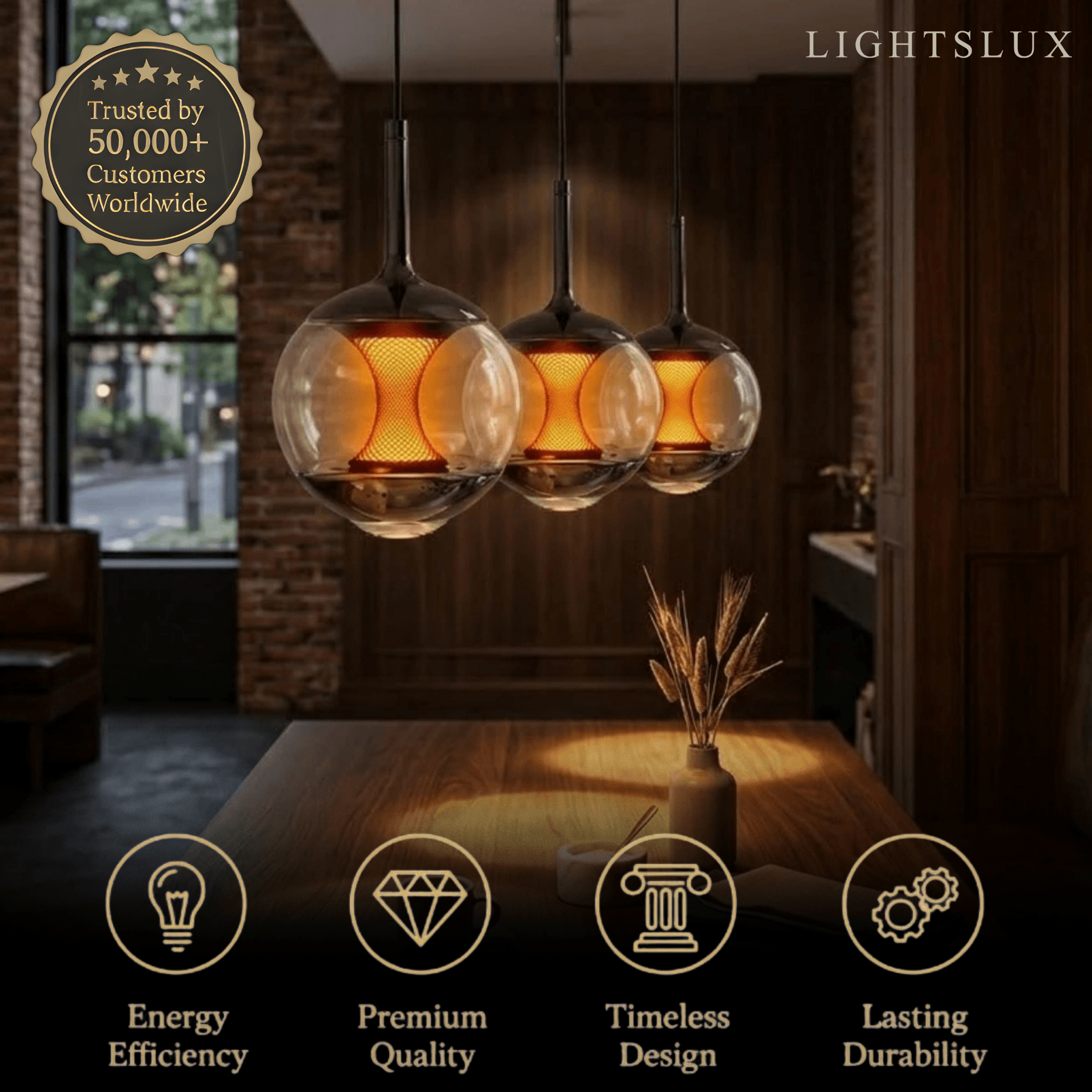 Modern Linear Pendant Light -- Black Metal & Glass Globe