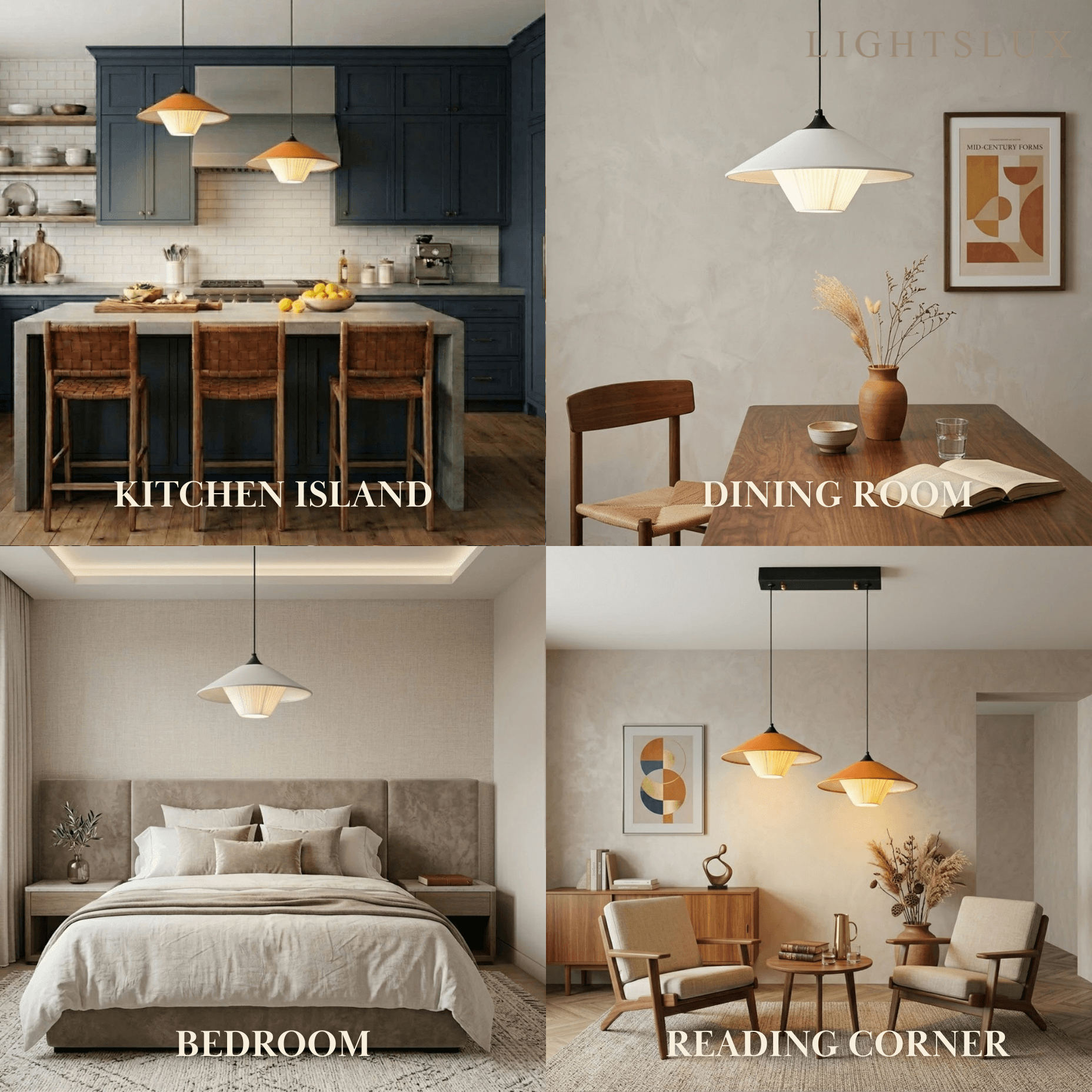 Modern Cone Pendant Light -- Leather Orange