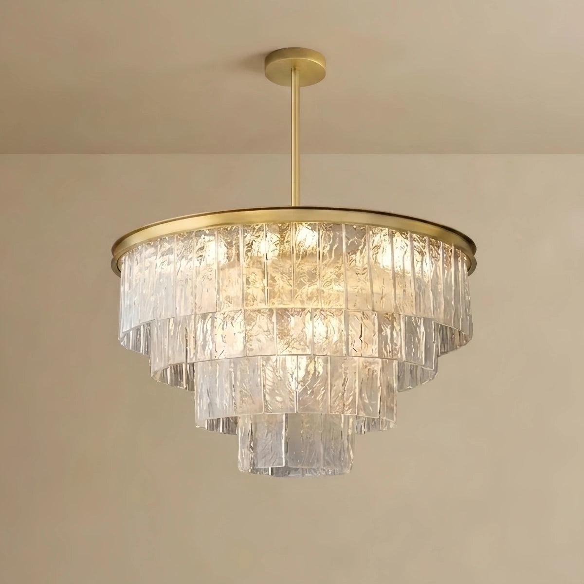 Velora Art Deco Tiered Glass Chandelier -- Gold Crystal for Living Room