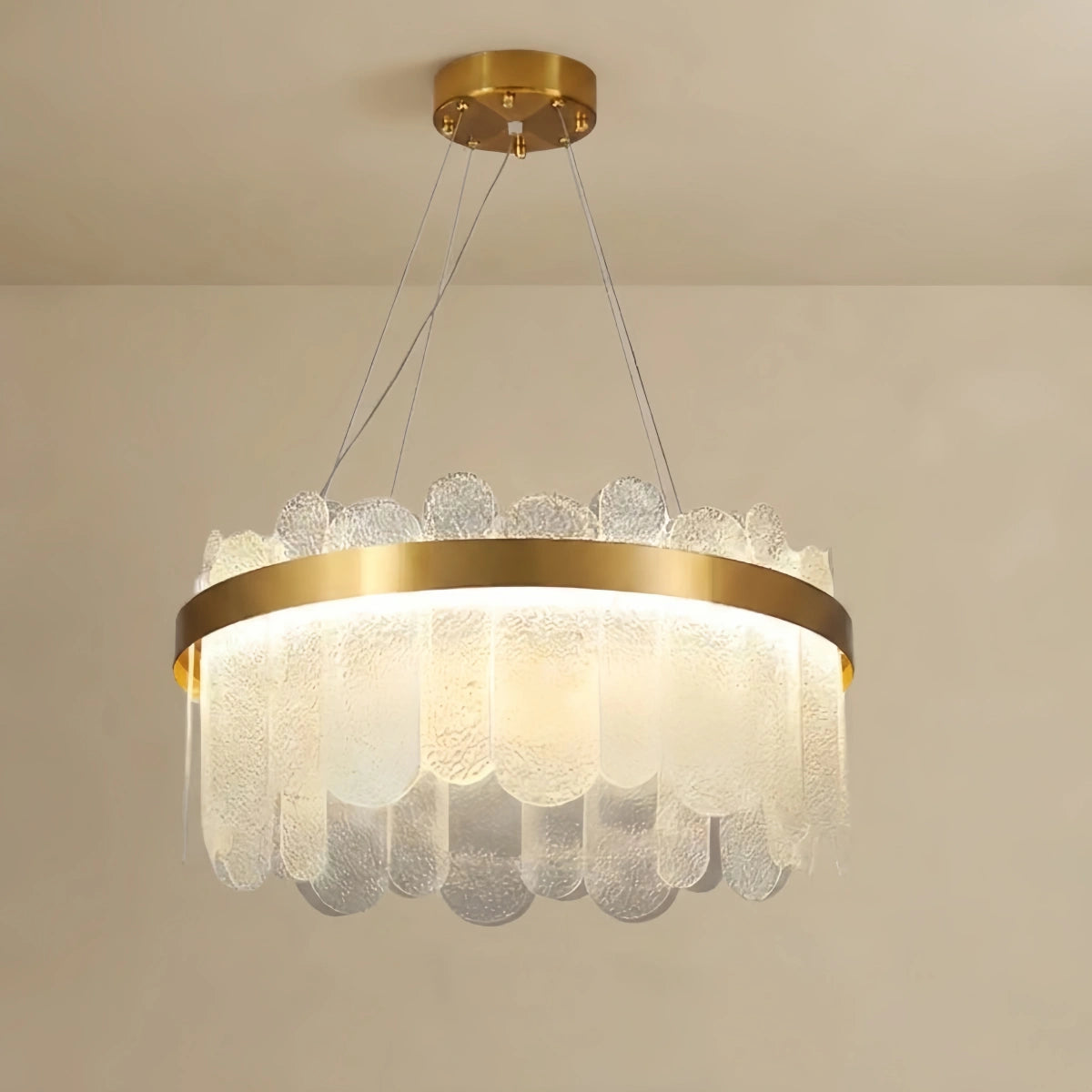 Elegant Circular Glass Chandelier -- Gold with Smoky Gray/Clear for Bedroom