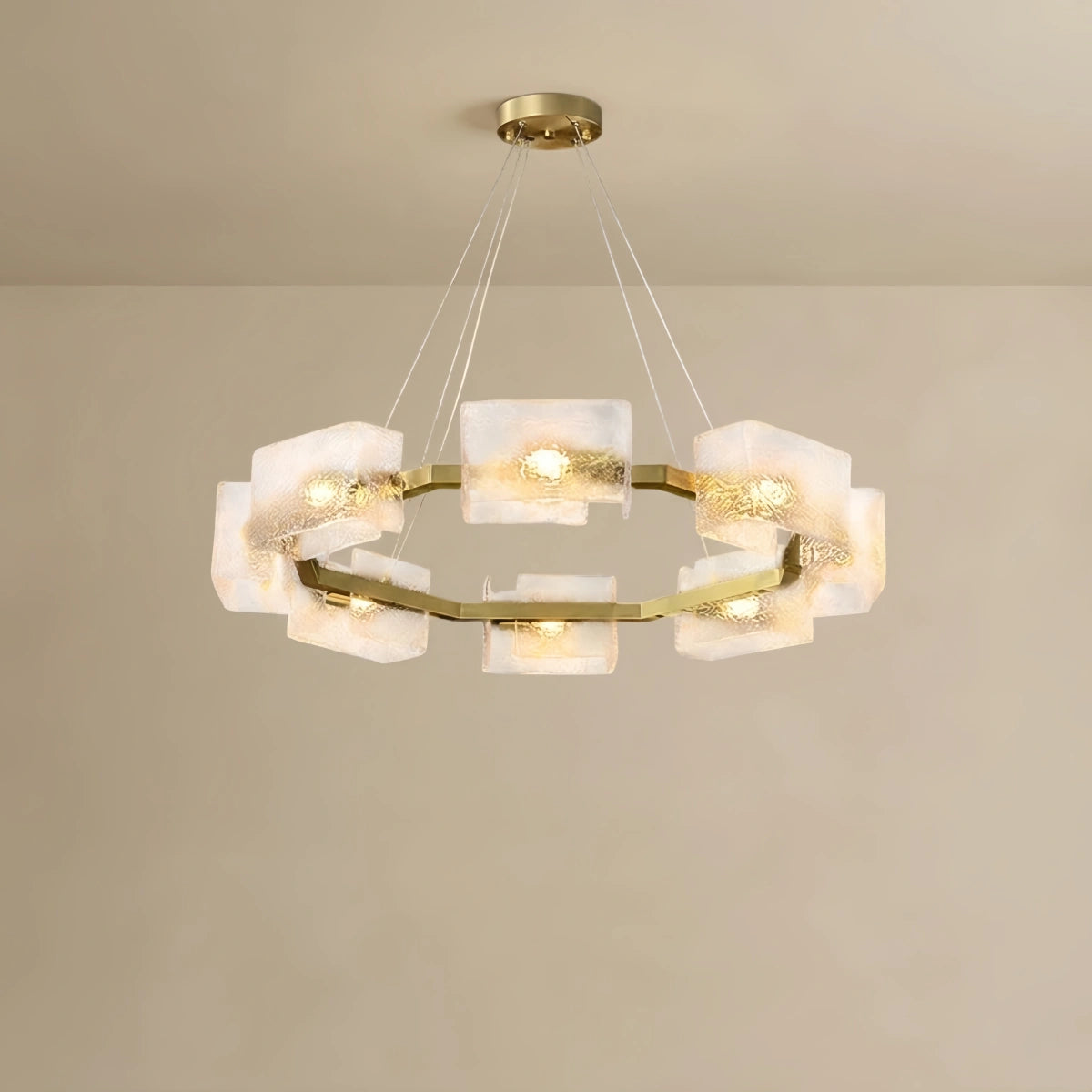 Chandelier -- Brass Water Ripple Glass for Living Room