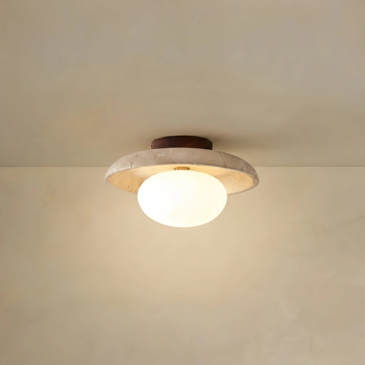 Strata Minimalist Travertine Ceiling Light – Natural Stone & Glass for Living Room, Bedroom, Hallway