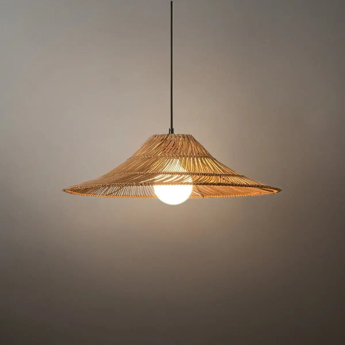 Bamburo Natural Rattan Pendant Light Conical Metal Woven Lamp