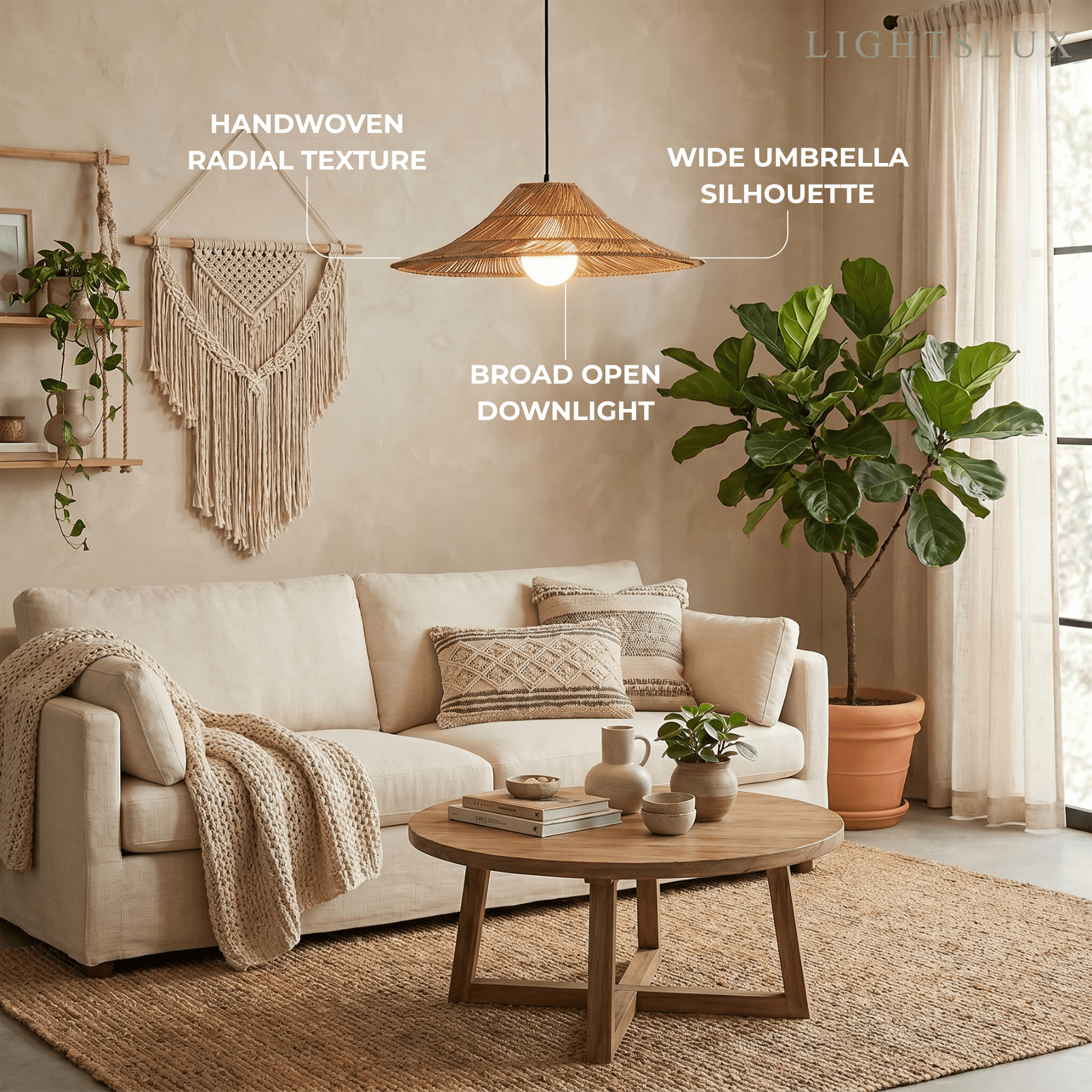 Bamburo Natural Rattan Pendant Light Conical Metal Woven Lamp