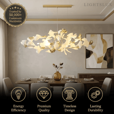 Velora Minimalist Ginkgo Leaf Chandelier -- Iron & Glass for Dining Room