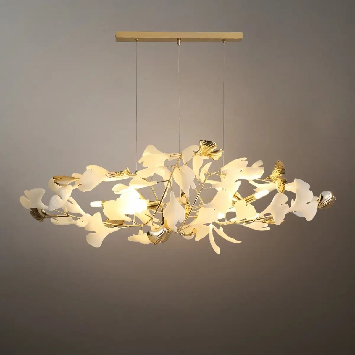 Velora Minimalist Ginkgo Leaf Chandelier -- Iron & Glass for Dining Room