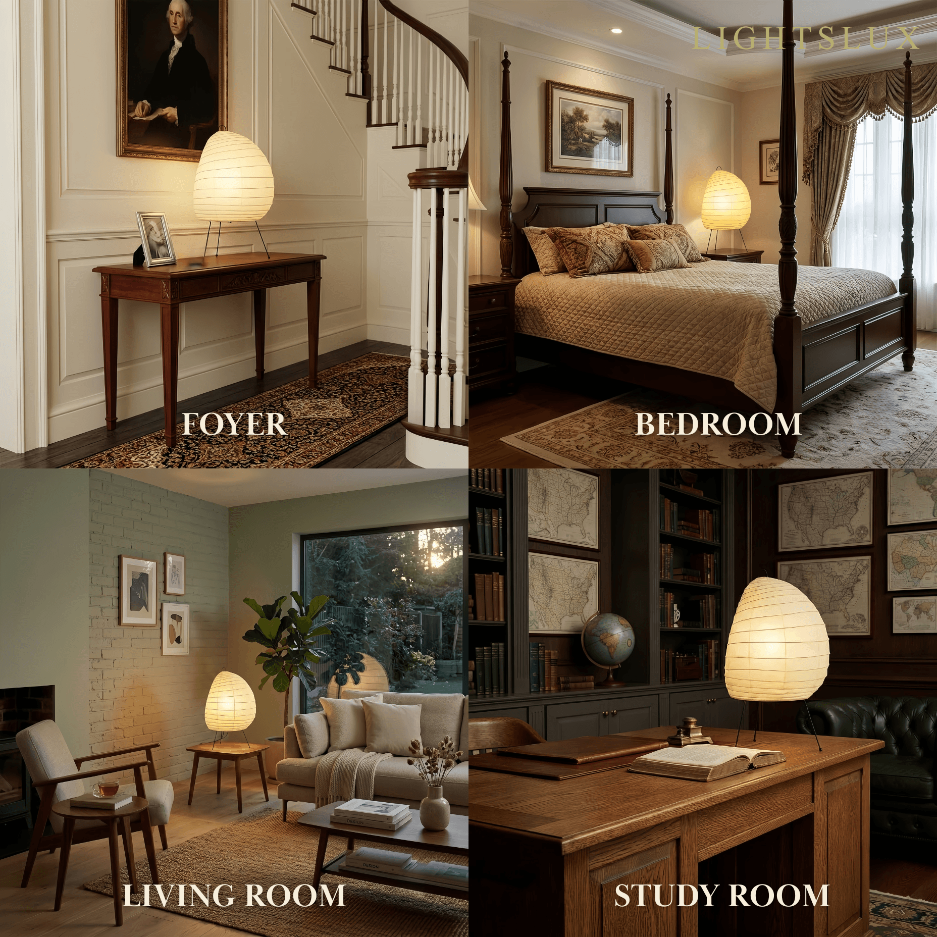 Zenno Japanese Table Lamp -- Metal & Rice Paper Beige