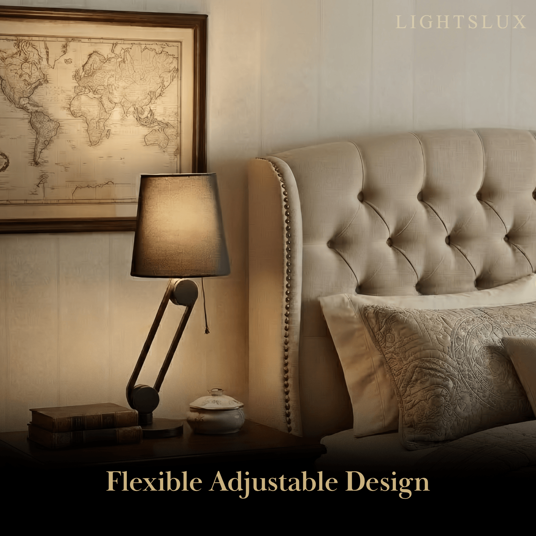 Irondale Minimalist Table Lamp -- Metal & Fabric Black for Bedroom