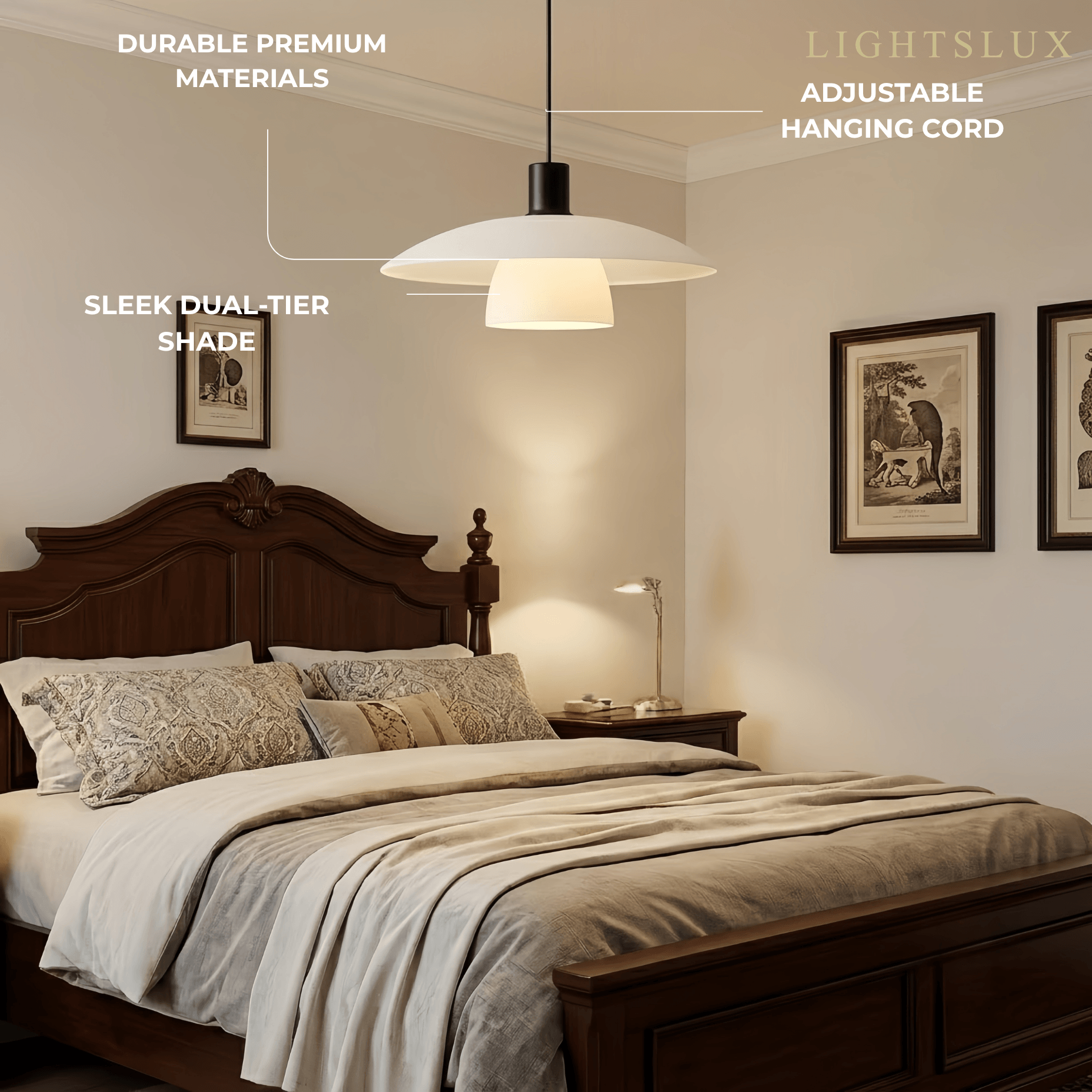 Vetro Minimalist Glass Pendant Lamp -- Black/White Metal for Bedroom