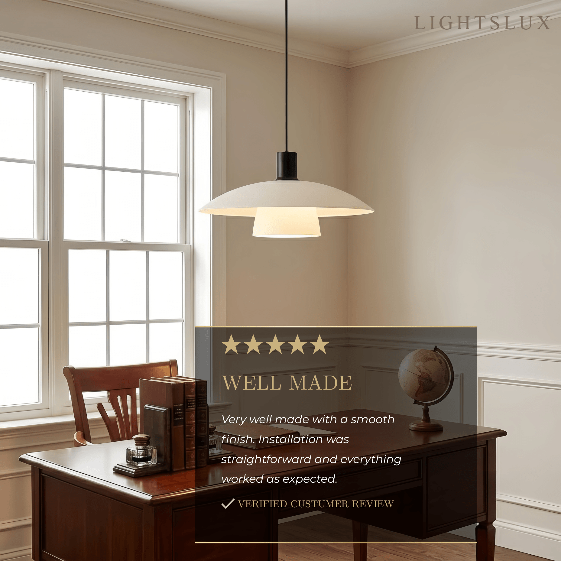 Vetro Minimalist Glass Pendant Lamp -- Black/White Metal for Study Room