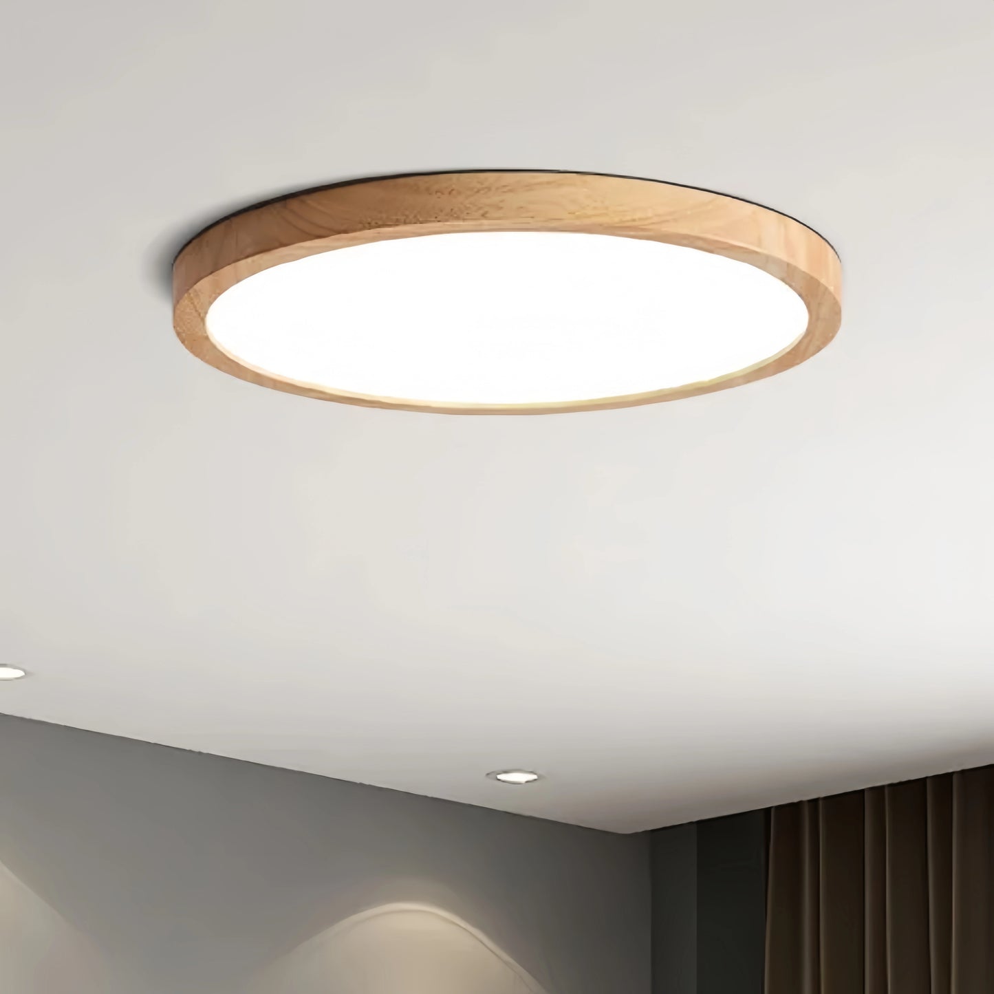 Zenno Wabi-sabi Modern Round Dimmable Ceiling Light – Wood/Acrylic for Living Room