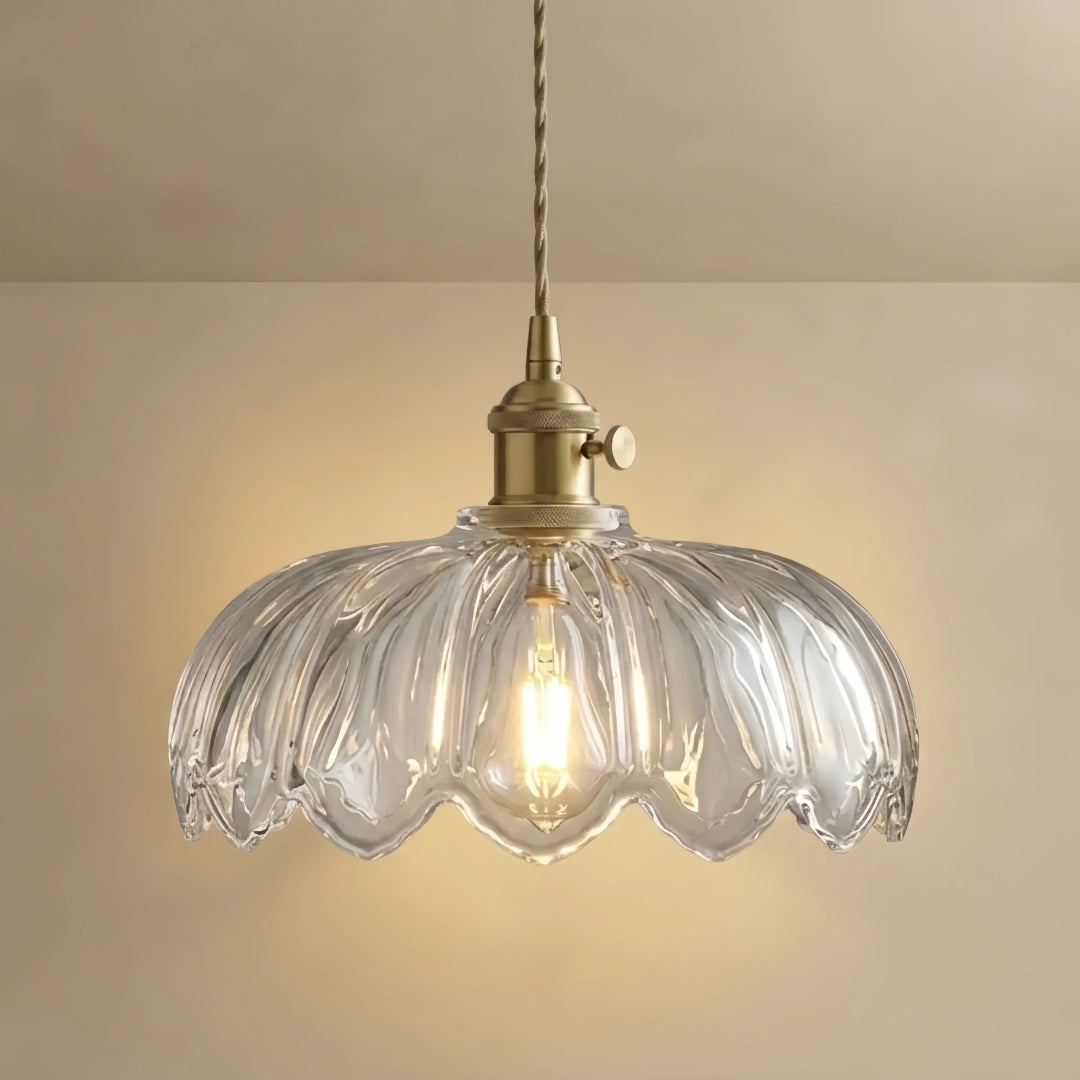 Pendant Light – Clear Blown Glass with Brass Finish for Bedroom