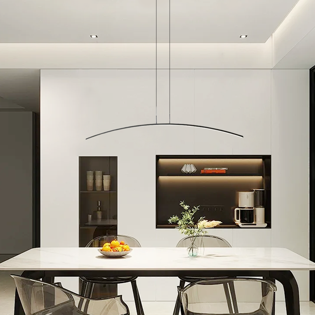 Pendant Light — Black & White Curved Metal for Dining Room