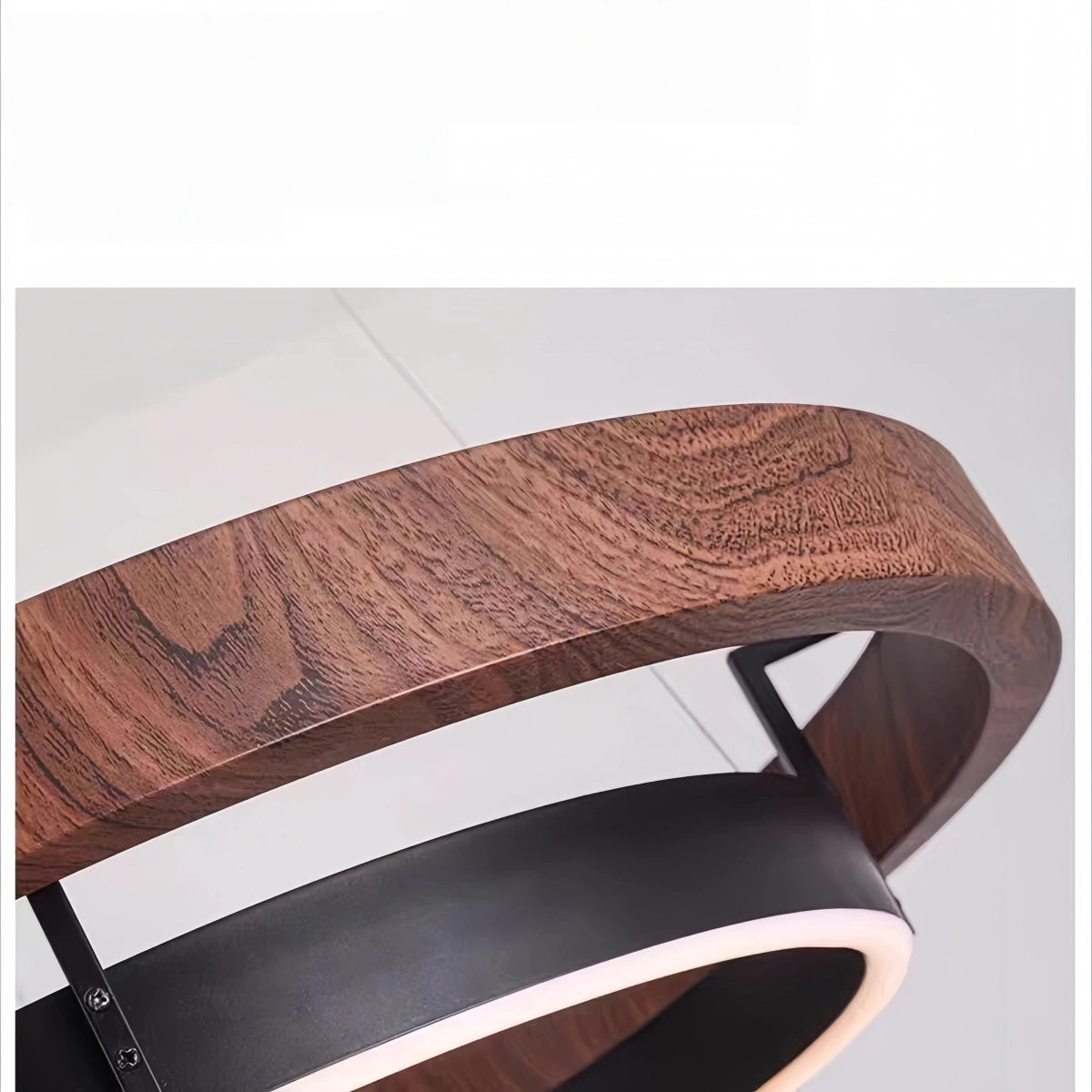 Zenno Modern Farmhouse Chandelier – Wood & Black Acrylic Circular LED for Dining Room