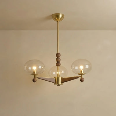 Mid-Century Modern Starburst Chandelier — Brass Walnut Opal Glass for Dining Room