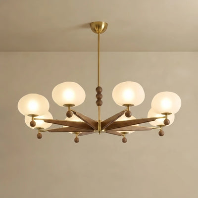 Mid-Century Modern Starburst Chandelier — Brass Walnut Opal Glass for Dining Room