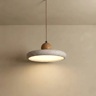 Strata Modern Travertine Pendant Light – Wood and Stone LED Ceiling Lamp for Dining Room
