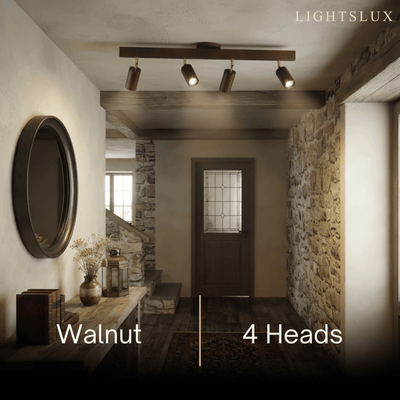 Zenno Modern Wood Track Lighting -- Adjustable Spotlights Walnut/Wood for Foyer