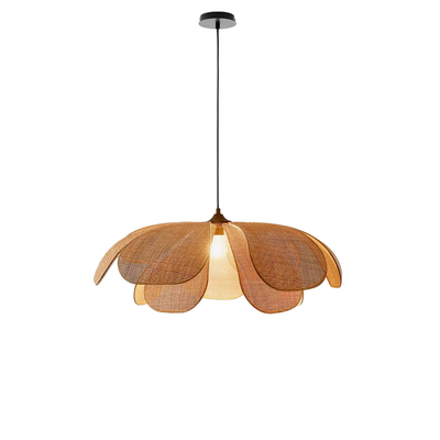 Bamburo Natural Rattan Pendant Light – Petal Shaped Woven Fixture for Dining Room Living Room Bedroom