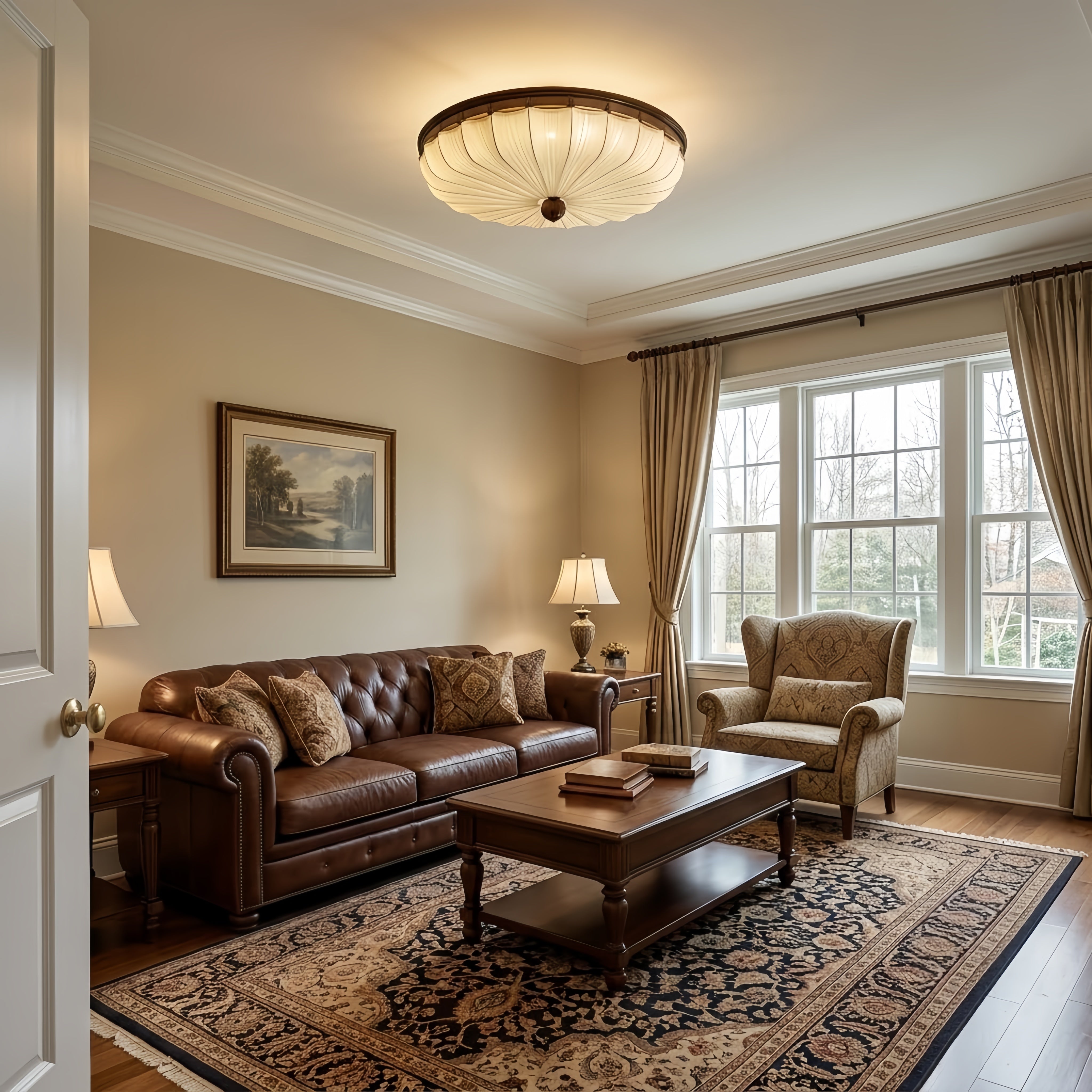 Irondale Retro Ceiling Light--Fabric & Wood for Bedroom