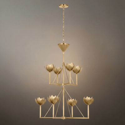 Modern Lotus Chandelier — Curved Petal Shades & Brass Frame for Dining Room
