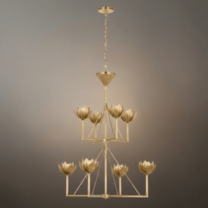 Modern Lotus Chandelier — Curved Petal Shades & Brass Frame for Dining Room