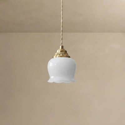 Crema Elegant Floral Pendant Lamp -- Brass & Resin Beige/White for Dining Room