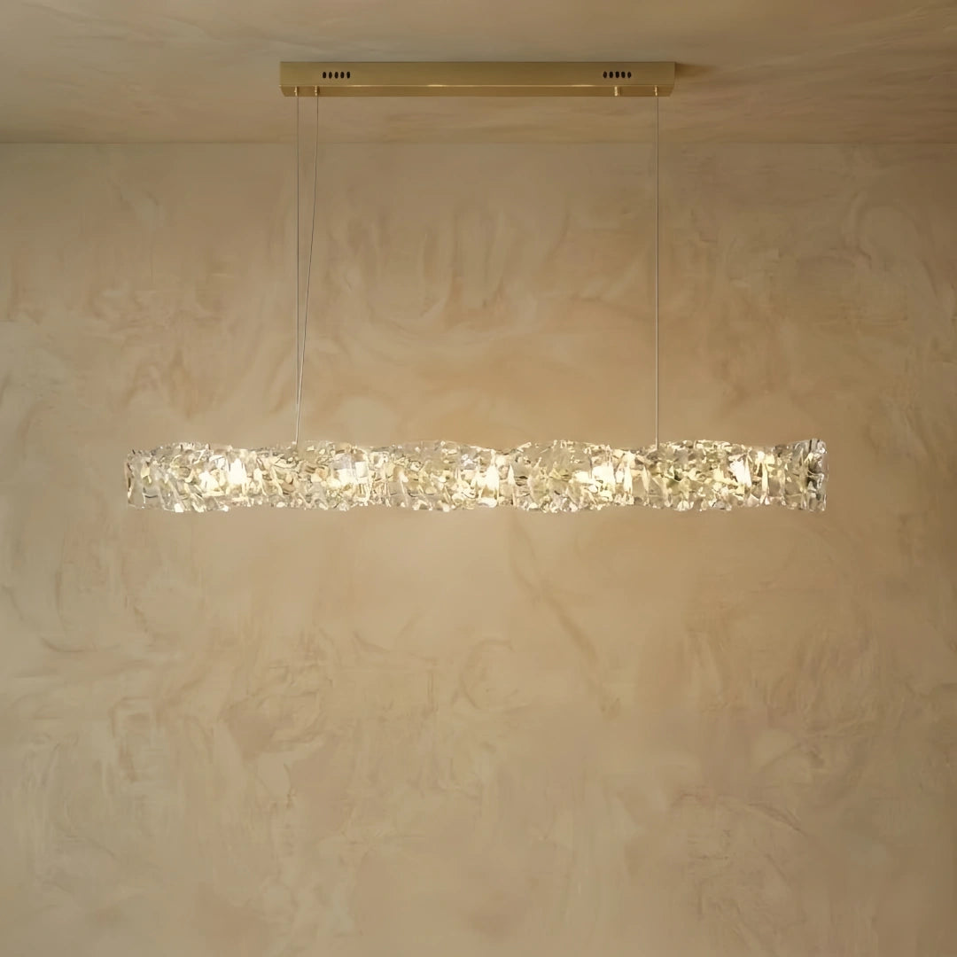 Excelis Luxury Linear Crystal Chandelier – Gold/Silver Stainless Steel for Dining Room