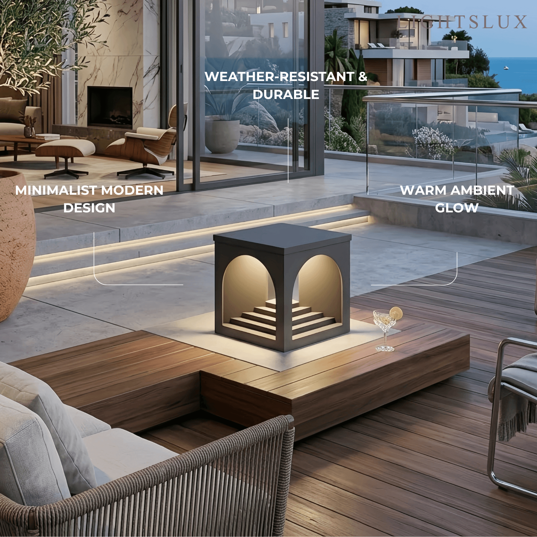Arcato Minimalist Pier-Mount Pillar Light - Black Metal for Outdoor