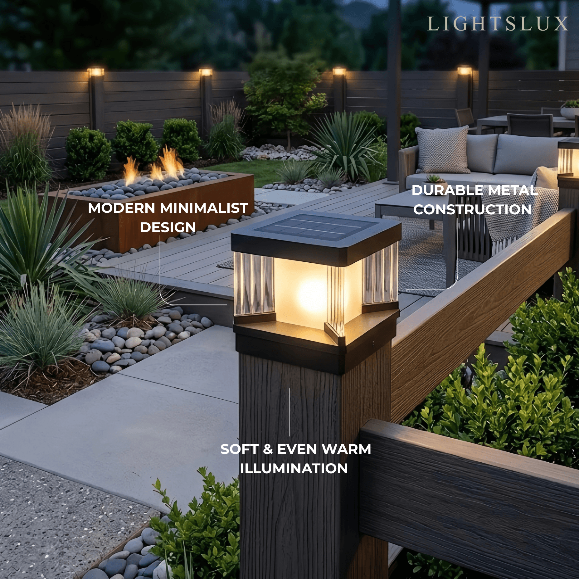 Arcato Modern Outdoor Solar Pillar/Pathway Lights