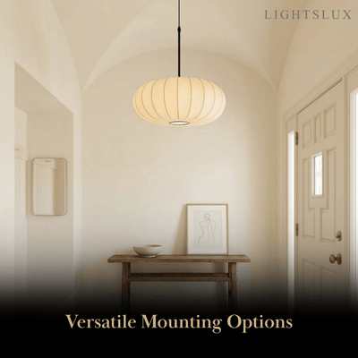 Crema Silk-Look Pumpkin Pendant Lamp cozy light for bedroom & dining