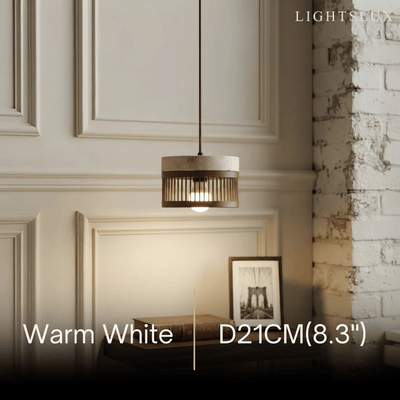 Strata Wabi-sabi Pendant Light --Travertine & Solid Wood Brown for Dining Room