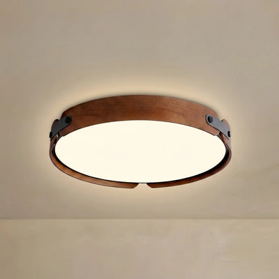 Wabi-Sabi Wood Ceiling Light – Modern LED Flush Mount Lamp in Walnut for Bedroom
